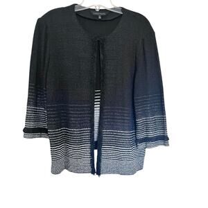 Ming Wang Black White Ombre Striped Metallic Knit Cardigan Sweater Size Large